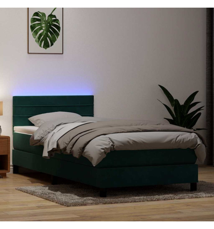 Sommier à lattes de lit et matelas vert foncé 80x210 cm velours | Mobilier & Déco