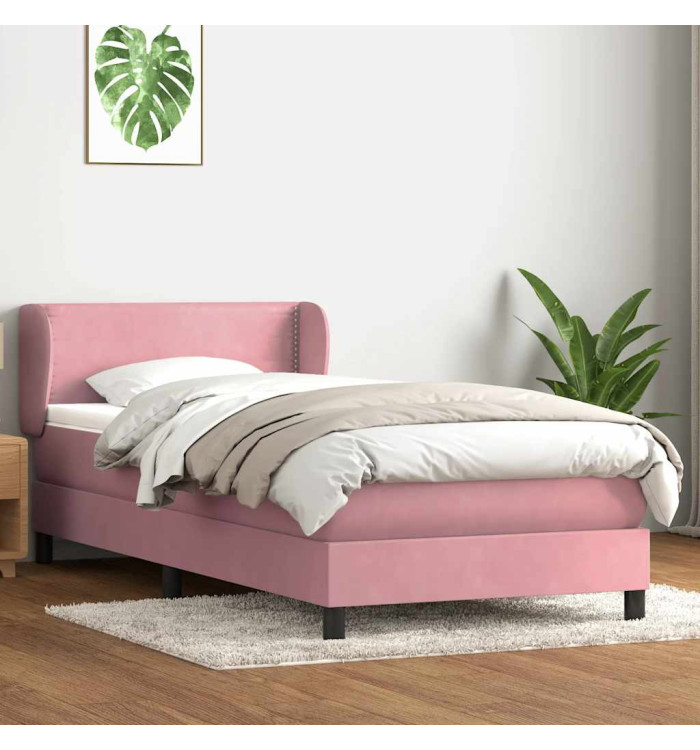 Sommier à lattes de lit avec matelas rose 90x220 cm velours | Mobilier & Déco