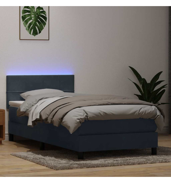 Sommier à lattes de lit et matelas gris foncé 90x210 cm velours | Mobilier & Déco