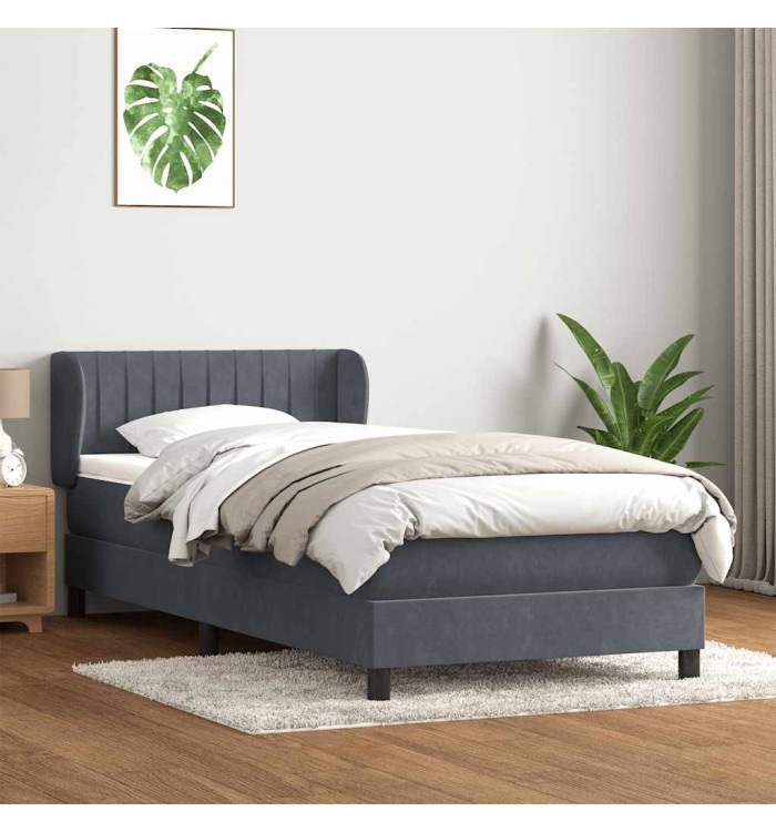 Sommier à lattes de lit et matelas gris foncé 90x210 cm velours | Mobilier & Déco