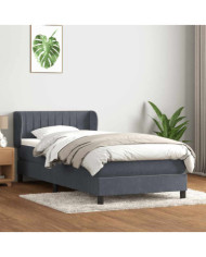 Sommier à lattes de lit et matelas gris foncé 90x210 cm velours | Mobilier & Déco