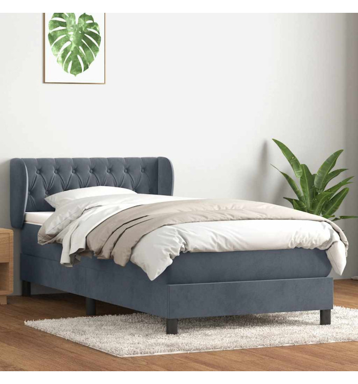 Sommier à lattes de lit et matelas gris foncé 90x210 cm velours | Mobilier & Déco