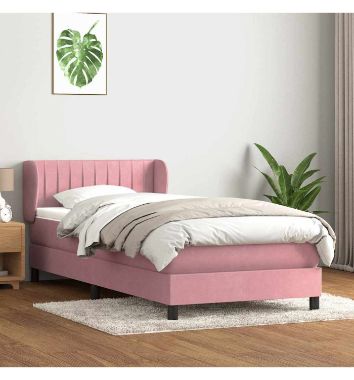Sommier à lattes de lit avec matelas rose 90x220 cm velours | Mobilier & Déco