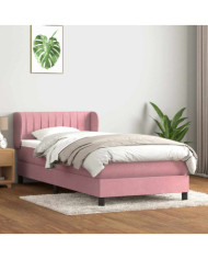 Sommier à lattes de lit avec matelas rose 90x220 cm velours | Mobilier & Déco