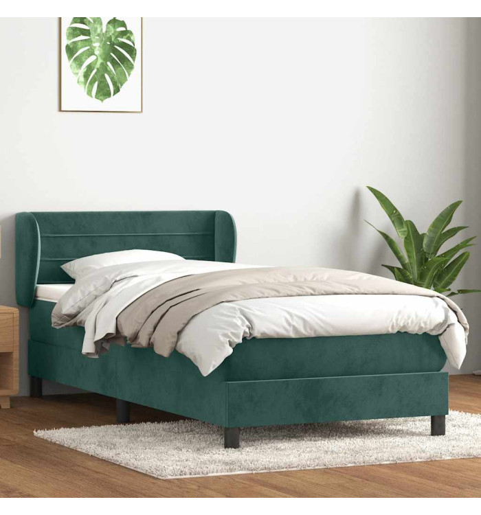 Sommier à lattes de lit et matelas vert foncé 80x210 cm velours | Mobilier & Déco