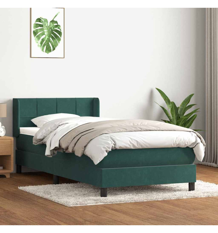 Sommier à lattes de lit et matelas vert foncé 80x210 cm velours | Mobilier & Déco