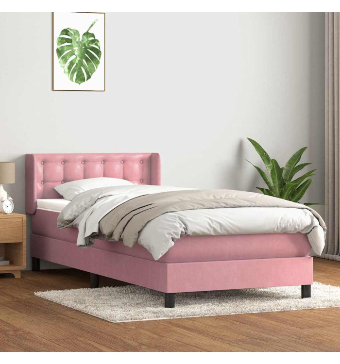 Sommier à lattes de lit avec matelas rose 90x220 cm velours | Mobilier & Déco