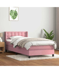 Sommier à lattes de lit avec matelas rose 90x220 cm velours | Mobilier & Déco
