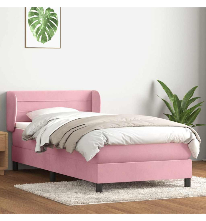 Sommier à lattes de lit avec matelas rose 90x220 cm velours | Mobilier & Déco