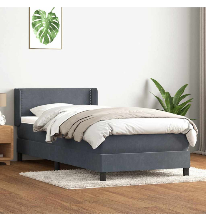 Sommier à lattes de lit et matelas gris foncé 90x210 cm velours | Mobilier & Déco