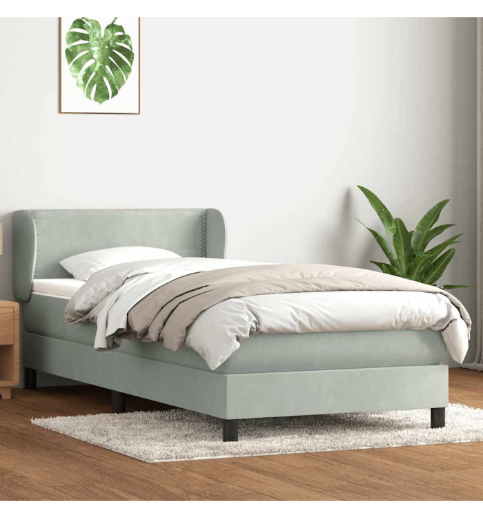 Sommier à lattes de lit et matelas gris clair 90x220 cm velours | Mobilier & Déco
