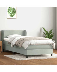 Sommier à lattes de lit et matelas gris clair 90x220 cm velours | Mobilier & Déco