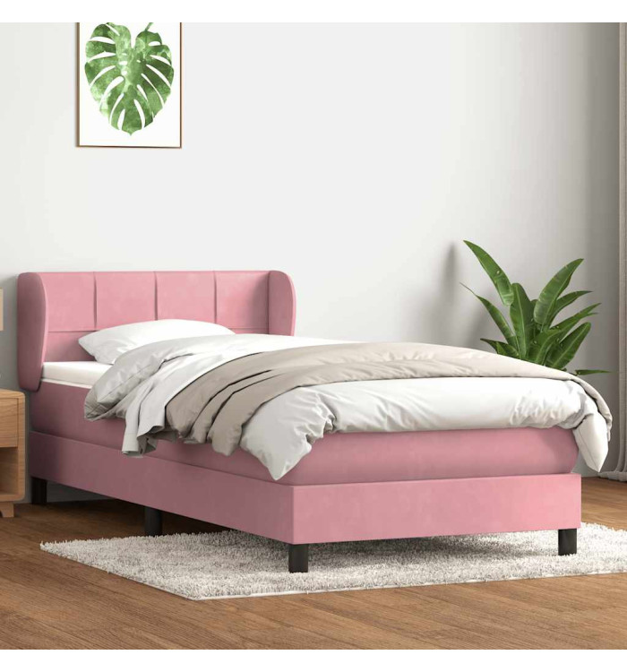 Sommier à lattes de lit avec matelas rose 80x210 cm velours | Mobilier & Déco