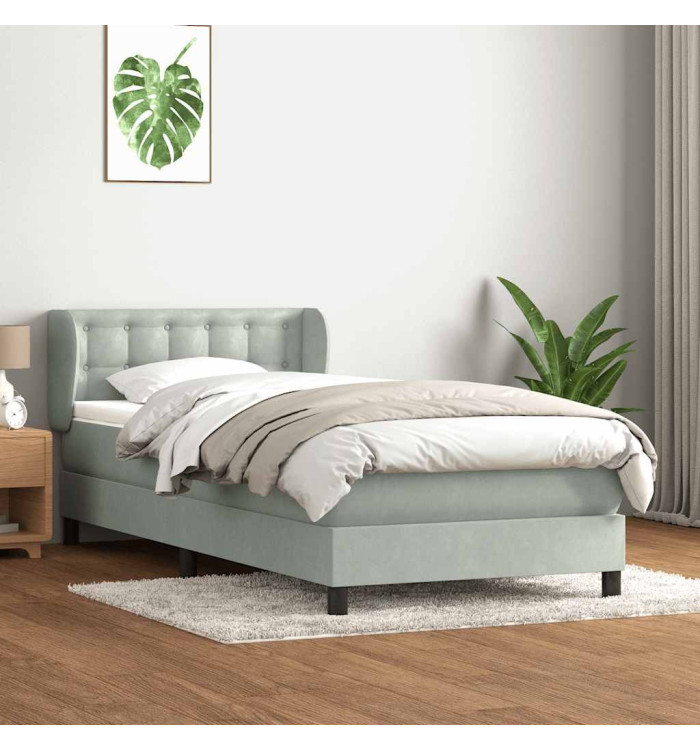 Sommier à lattes de lit et matelas gris clair 80x210 cm velours | Mobilier & Déco
