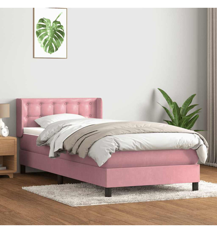 Sommier à lattes de lit avec matelas rose 90x210 cm velours | Mobilier & Déco