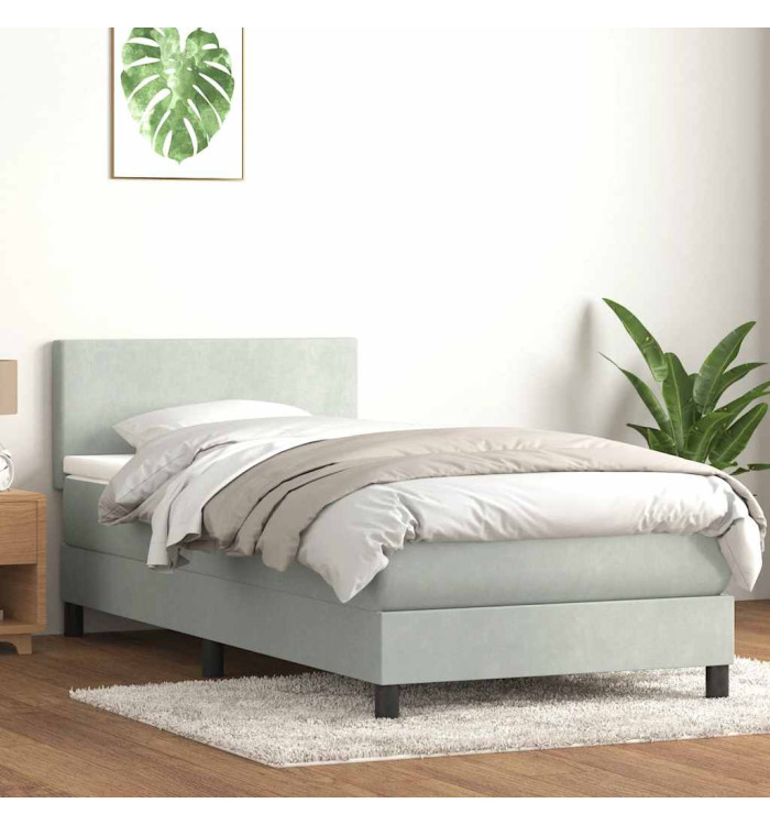 Sommier à lattes de lit et matelas gris clair 80x210 cm velours | Mobilier & Déco