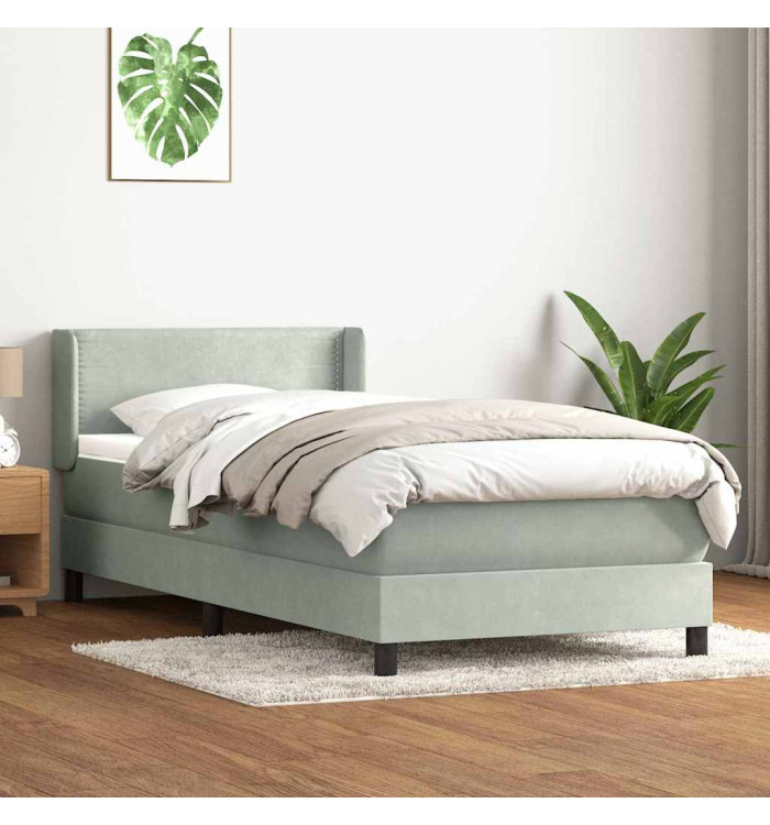 Sommier à lattes de lit et matelas gris clair 80x210 cm velours | Mobilier & Déco