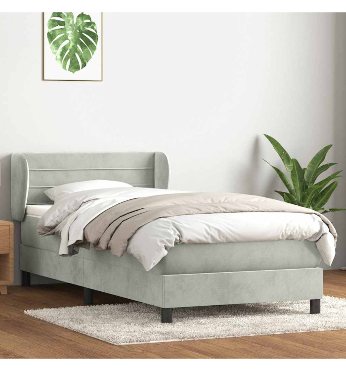 Sommier à lattes de lit et matelas gris clair 90x220 cm velours | Mobilier & Déco