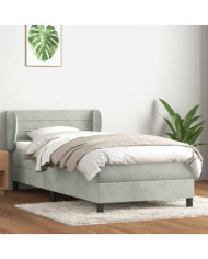 Sommier à lattes de lit et matelas gris clair 90x220 cm velours | Mobilier & Déco