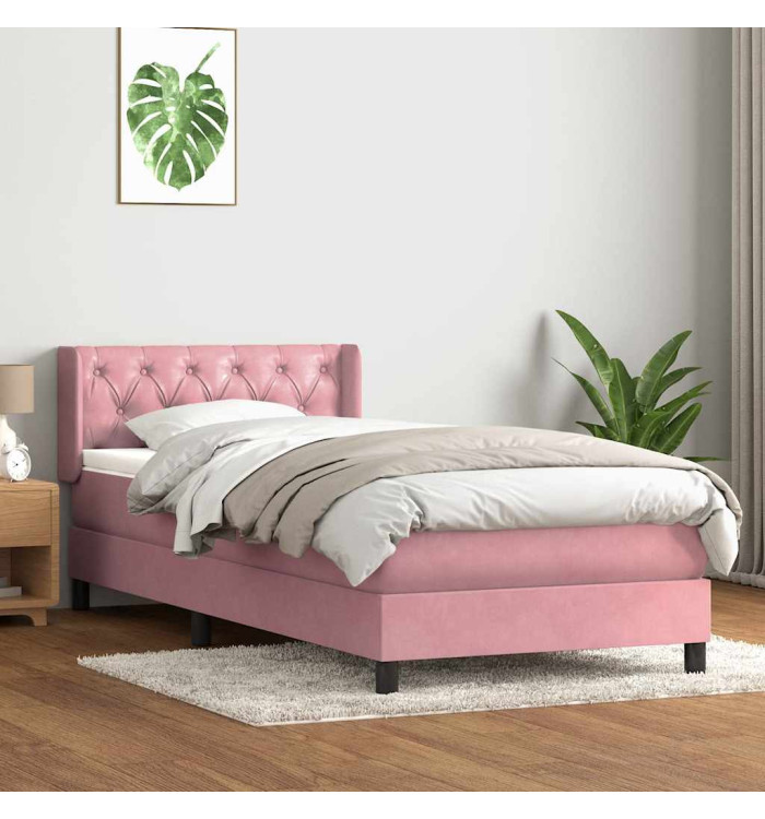 Sommier à lattes de lit avec matelas rose 80x210 cm velours | Mobilier & Déco