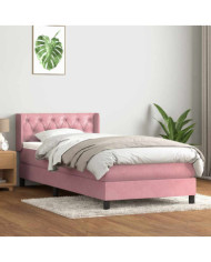 Sommier à lattes de lit avec matelas rose 80x210 cm velours | Mobilier & Déco