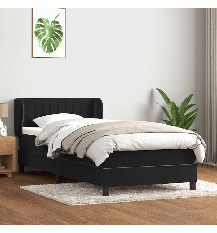 Sommier à lattes de lit avec matelas noir 80x210 cm velours | Mobilier & Déco