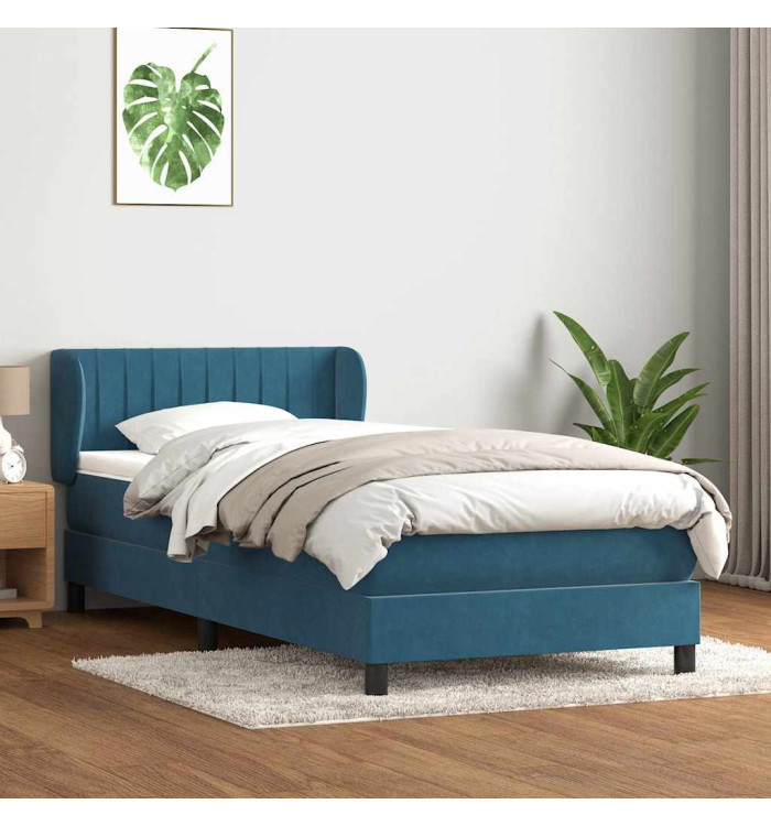 Sommier à lattes de lit et matelas bleu foncé 80x210 cm velours | Mobilier & Déco