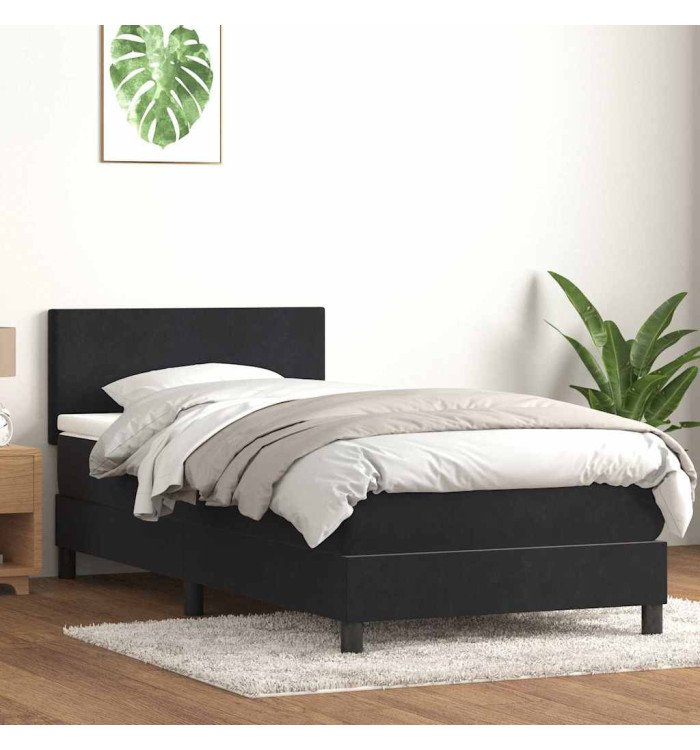 Sommier à lattes de lit avec matelas noir 80x210 cm velours | Mobilier & Déco