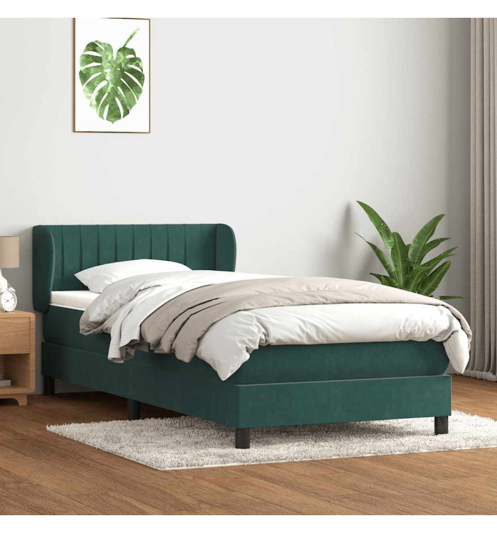 Sommier à lattes de lit et matelas vert foncé 90x210 cm velours | Mobilier & Déco