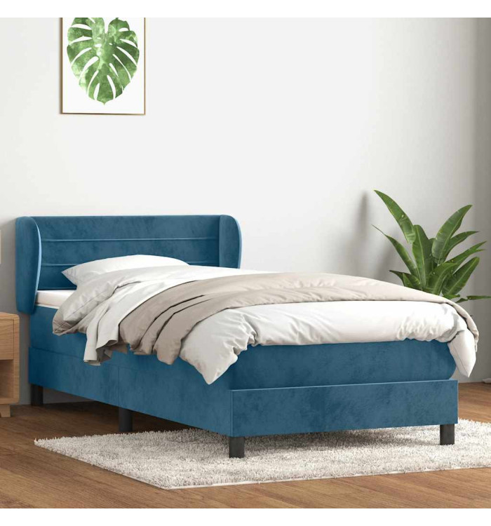 Sommier à lattes de lit et matelas bleu foncé 90x210 cm velours | Mobilier & Déco