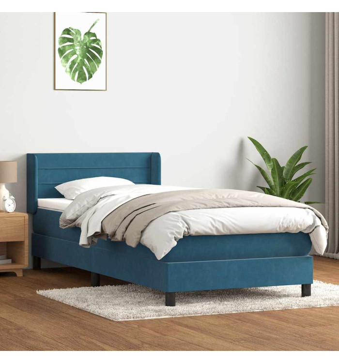 Sommier à lattes de lit et matelas bleu foncé 90x210 cm velours | Mobilier & Déco