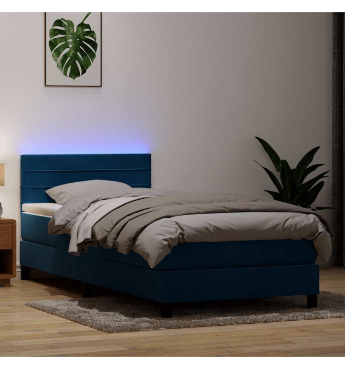 Sommier à lattes de lit et matelas bleu foncé 90x210 cm velours | Mobilier & Déco