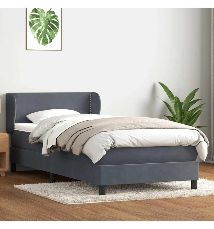 Sommier à lattes de lit et matelas gris foncé 80x210 cm velours | Mobilier & Déco