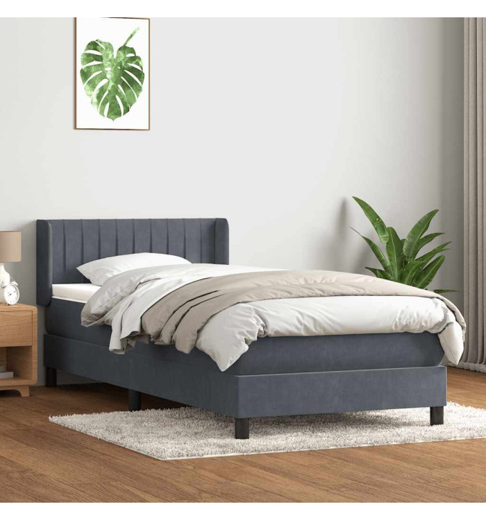 Sommier à lattes de lit et matelas gris foncé 80x210 cm velours | Mobilier & Déco
