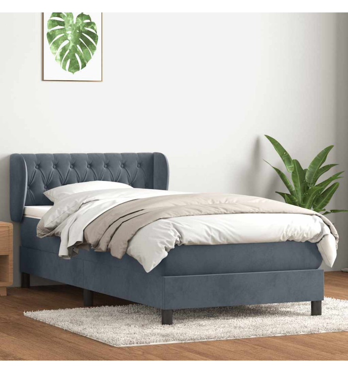 Sommier à lattes de lit et matelas gris foncé 80x210 cm velours | Mobilier & Déco
