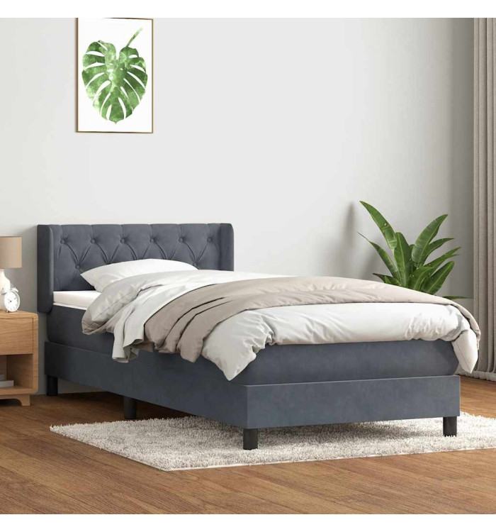 Sommier à lattes de lit et matelas gris foncé 80x210 cm velours | Mobilier & Déco