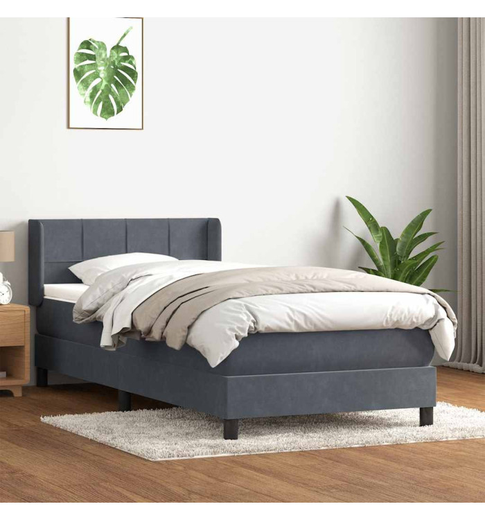 Sommier à lattes de lit et matelas gris foncé 80x210 cm velours | Mobilier & Déco