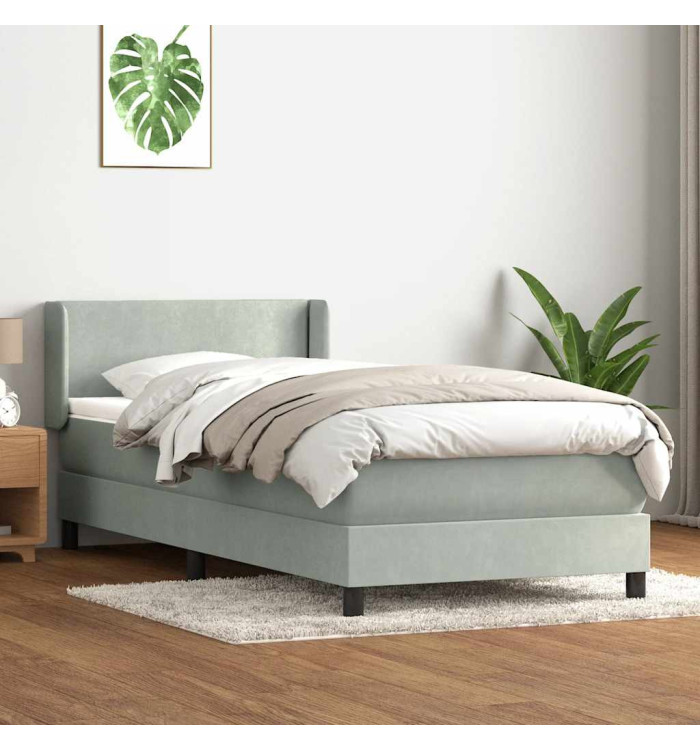 Sommier à lattes de lit et matelas gris clair 90x210 cm velours | Mobilier & Déco