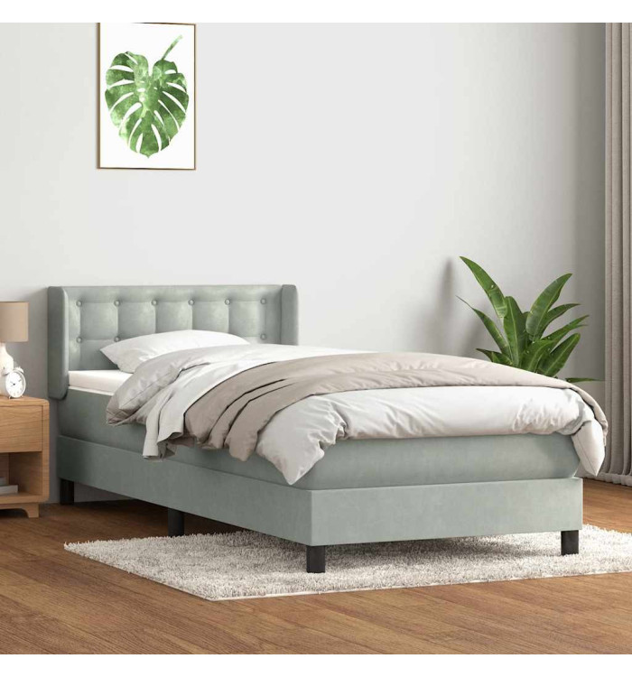Sommier à lattes de lit et matelas gris clair 90x210 cm velours | Mobilier & Déco