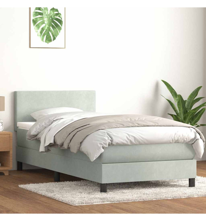Sommier à lattes de lit et matelas gris clair 90x210 cm velours | Mobilier & Déco