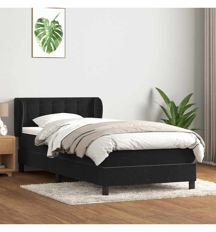 Sommier à lattes de lit avec matelas noir 100x210 cm velours | Mobilier & Déco