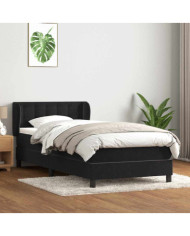 Sommier à lattes de lit avec matelas noir 100x210 cm velours | Mobilier & Déco