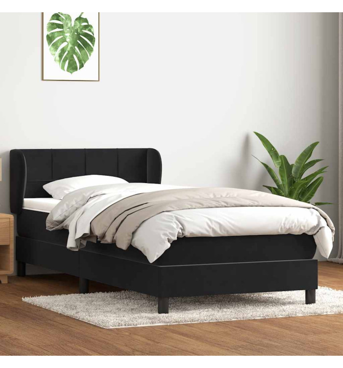 Sommier à lattes de lit avec matelas noir 100x210 cm velours | Mobilier & Déco