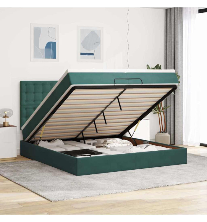 Cadre de lit ottoman avec matelas vert foncé 200x200 cm velours | Mobilier & Déco