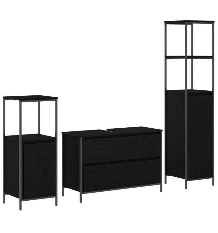 Ensemble de meubles de salle de bain 3 pièces en bois d'ingénierie noir | Mobilier & Déco