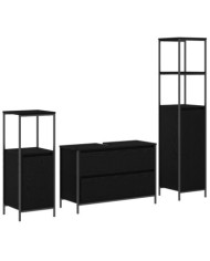 Ensemble de meubles de salle de bain 3 pièces en bois d'ingénierie noir | Mobilier & Déco
