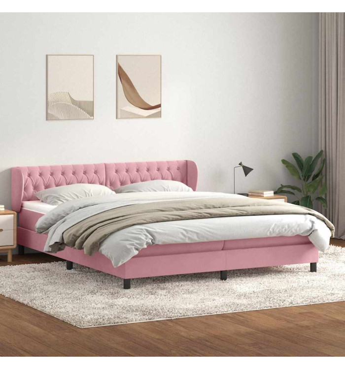 Sommier à lattes de lit avec matelas rose 180x220 cm velours | Mobilier & Déco
