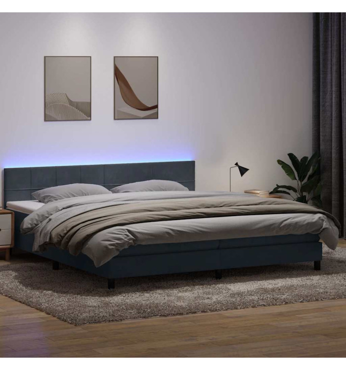 Sommier à lattes de lit et matelas gris foncé 180x220cm velours | Mobilier & Déco