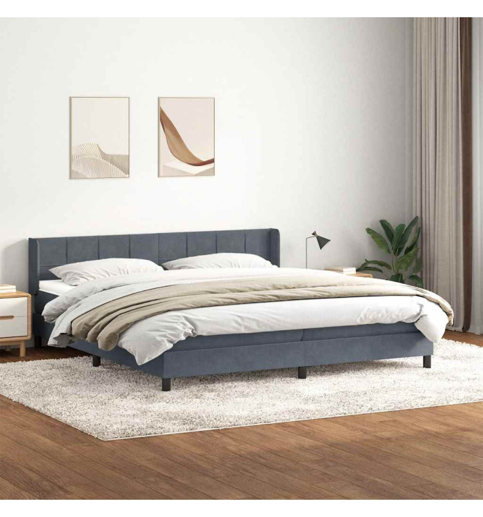 Sommier à lattes de lit et matelas gris foncé 180x220cm velours | Mobilier & Déco