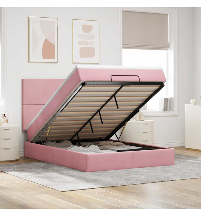 Cadre de lit ottoman avec matelas rose 140x200 cm velours | Mobilier & Déco